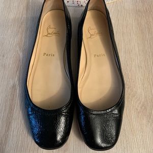 Louboutin Black Crinkle Patent Ballet Flats - 39